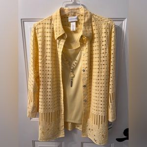 Alfred Dunner 2 for 1 yellow blouse with shell and necklace.  Size Large NWT